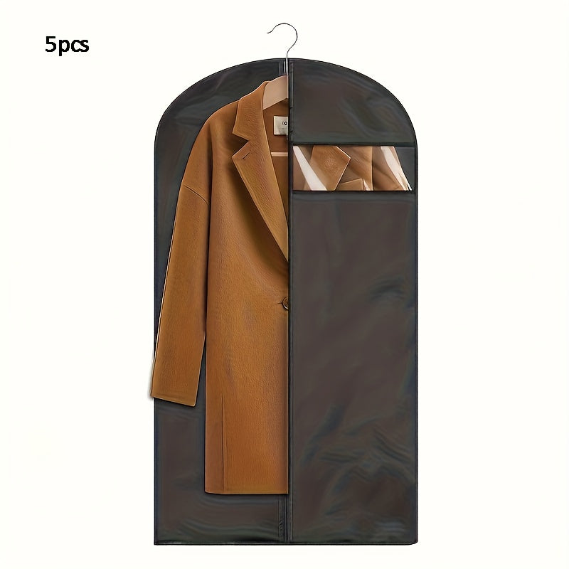 TEMU 5pcs Hanging Garment Bags With Zipper Closure - Durable Plastic Clothes Storage Organizer For Shirts, Dresses, Pants - Space-saving Wardrobe &