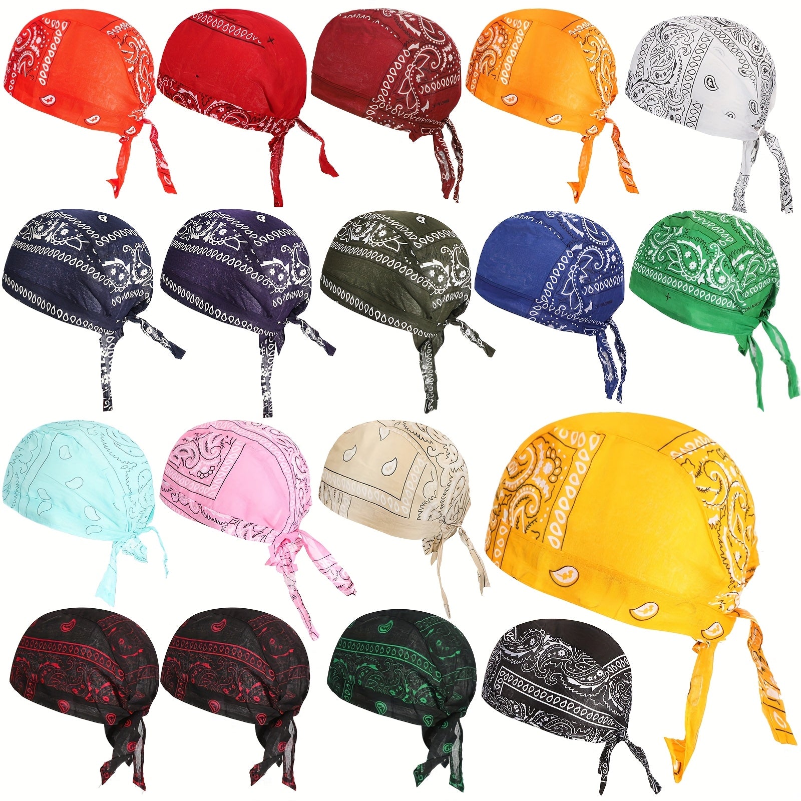 TEMU 18pcs Do Rag Skull Paisley Pattern Bandanna Biker Head Wraps Quick-drying Hats, Sweat Wicking Beanie For Men And Women, Multicolor, 4xl