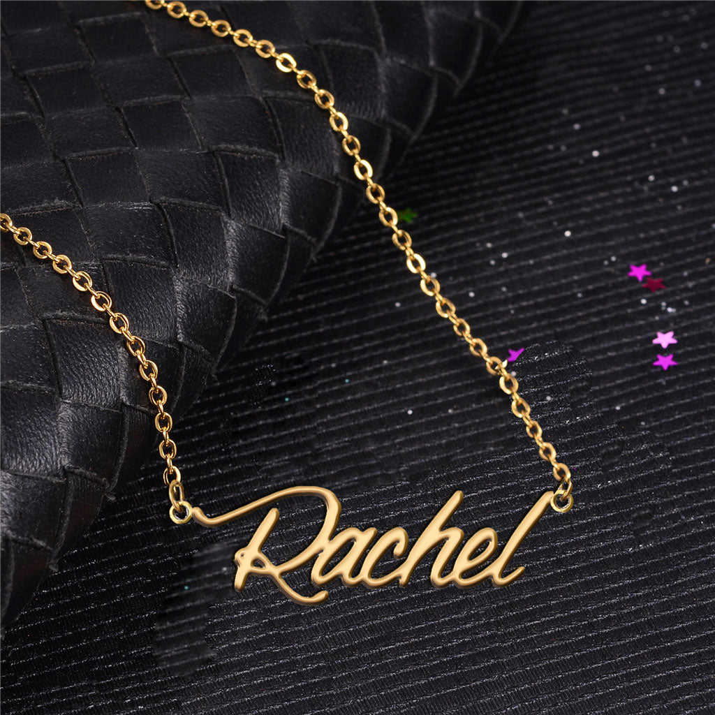 Rachel Personalized Name Necklace for Women Stainless Steel Nameplate Necklaces - 18K Gold Plated Minimalist Jewelry Gift for Her