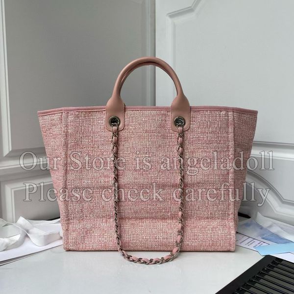 10A Mirror Quality Designer Beach Bag for Women Medium Tote Bag 38cm Shopping Bag Large Capacity Handle Handbag for Travel Pink Purse Beach