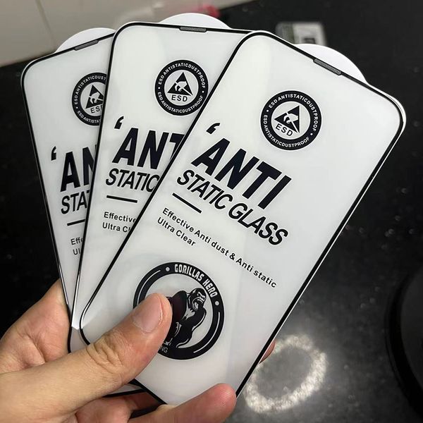 Screen Protector For iPhone 15 Pro Max 14 Plus 13 Mini 12 11 XS XR X 8 7 SE ESD Tempered Glass Anti Static 9H Full Cover Anti Dust Coverage