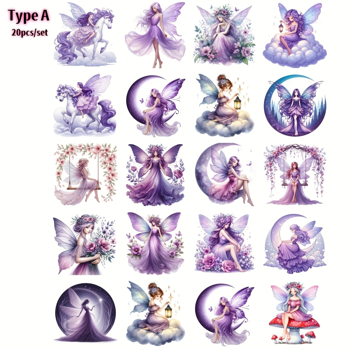 TEMU 20pcs Stickers Set, Reusable Purple Self-adhesive Paper Decals With Embroidered , Matte For Scrapbooking, Journaling, Photo Albums, Diy Crafts,