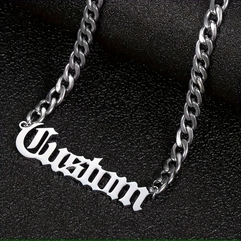 TEMU 1pc Personalized Stainless Steel Custom Name Necklace - Adjustable Cuban Chain With Engraved Letter Pendant, Elegant Vintage Jewelry Gift For