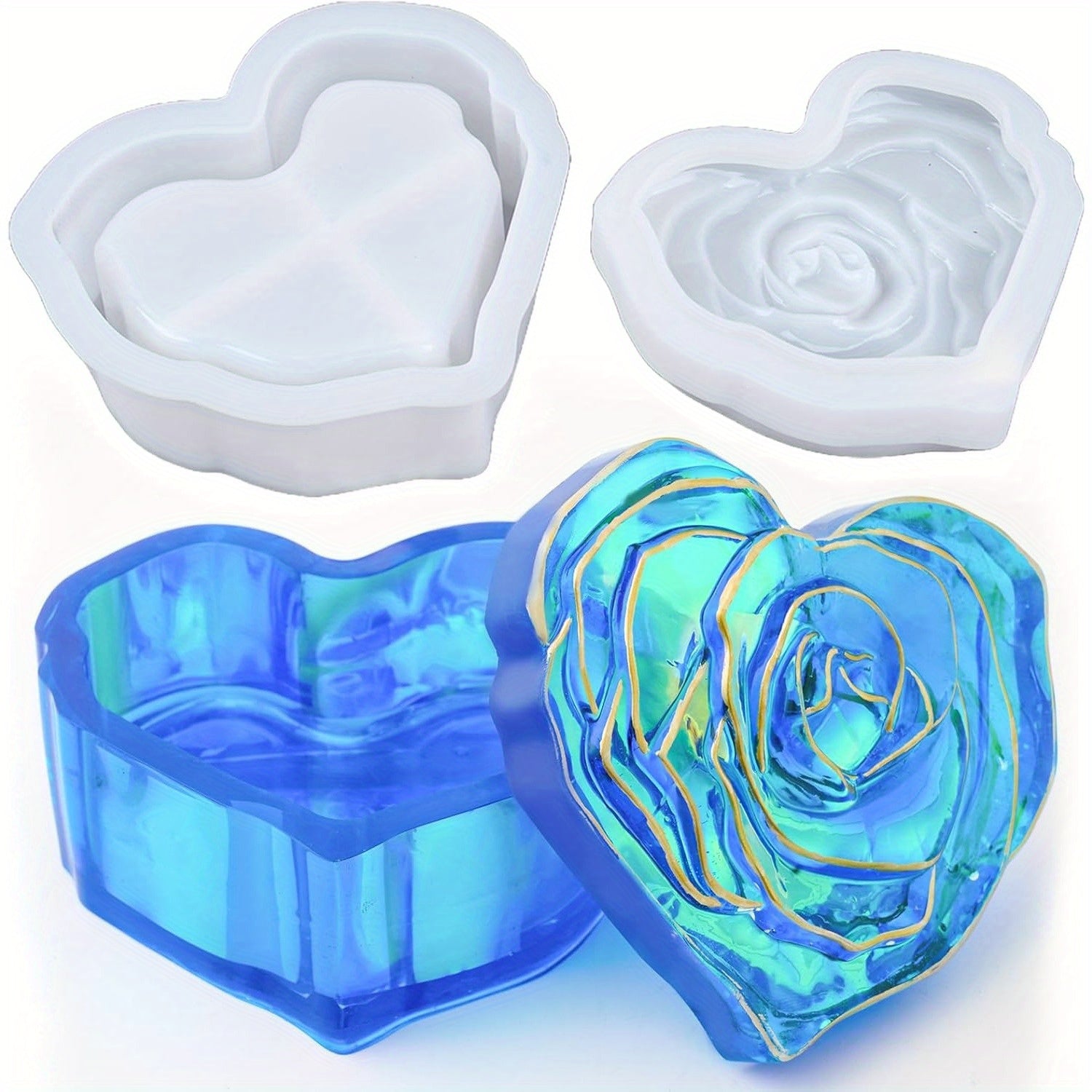TEMU 1pc Heart Jar Silicone Mold With Rose Lid, Trinket, Candy Container Silicone Moulds, Candle Vessel Craft Molds, Diy Crafts, Home Decor, Birthday
