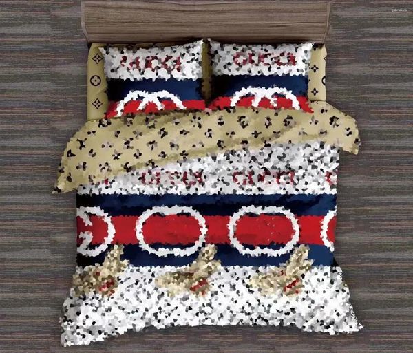 Comforters Designer Bedding Set Classic Letter Khaki Dashed Printed Duvet Cover Pillow 4 Pcs Pure Cotton Comfortable