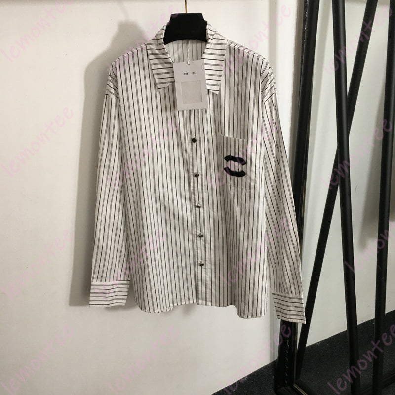 Casual Striped Shirts for Women Luxury Blouses with C Letter Designer Womens Tops Woman Shirt Luxury Blouse With Long Sleeves Button Up -15