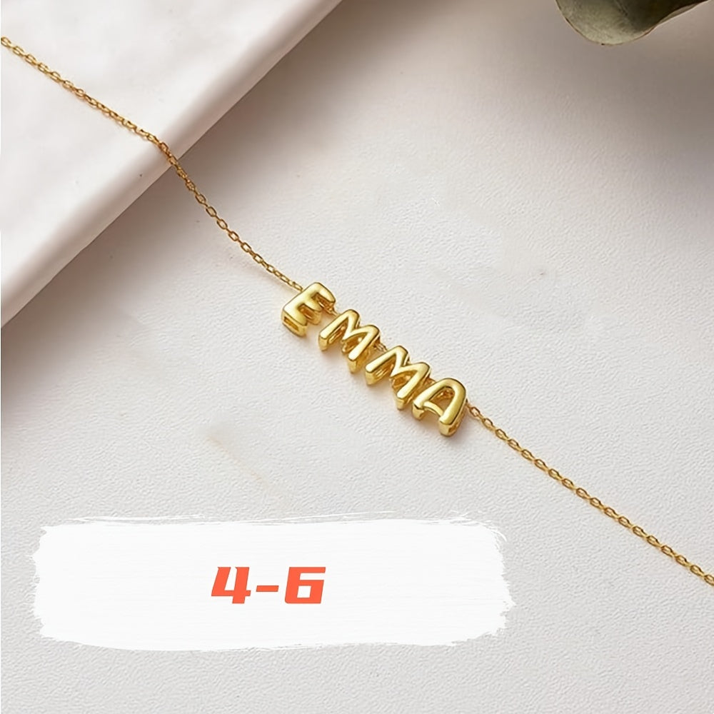 TEMU Personalized 3d Bubble Name Necklace - Custom Initials, Golden-tone Chain, Elegant Bubble Pendant Jewelry Gift For Women,