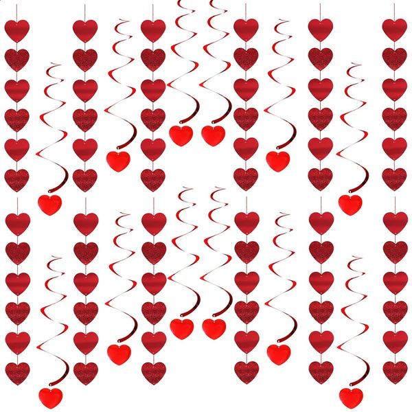 6pcs Red Heart Love Spiral Swirl Hanging Garland String Curtain Wedding Valentines Day Birthday Party Bedroom Decor 250110