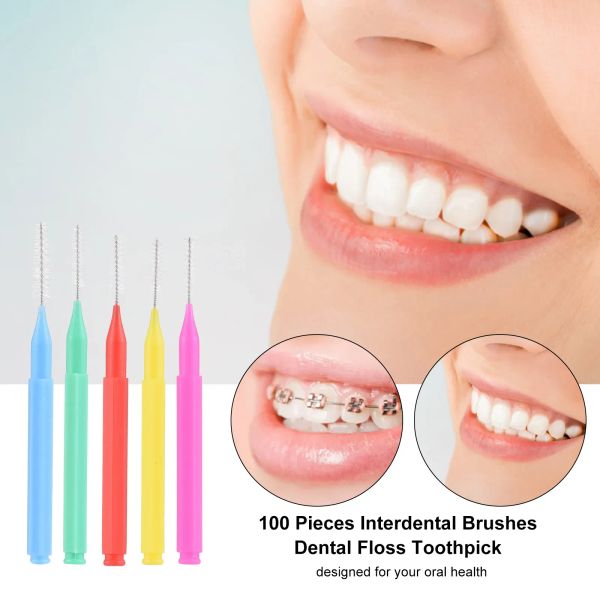 100 Pieces Interdental Brushes Dental Floss Toothpick Orthodontic Braces Brush Tooth Cleaning Tool Oral Care ZZ