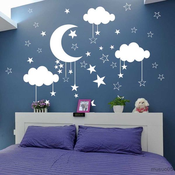Kids&#039; Toy Stickers Cartoon Moon Cloud Wall Sticker Kids Room Baby Nursery Nature Space Sky Wall Decal Child Room Bedroom Decor Art