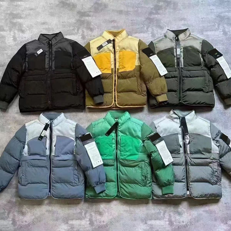 Jacket Designer jacket Sports Coat Mens and Womens High Street Stone Down jackets Couple Patchwork Standing Collar Cotton Coat Jackets
