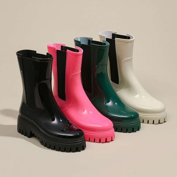 Fashion Rain Waterproof Anti-slip Middle Jane Tube Four Seasons Outdoor Car Wash Fishing Boat Shoes Platform Boots