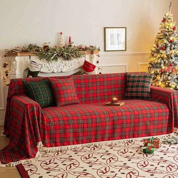 CushionDecorative Pillow Couch Cover Modern Plaid Slipcover Living Room Furniture Protector Sofa Cover Towel for Christmas Decorate Sofa Sit