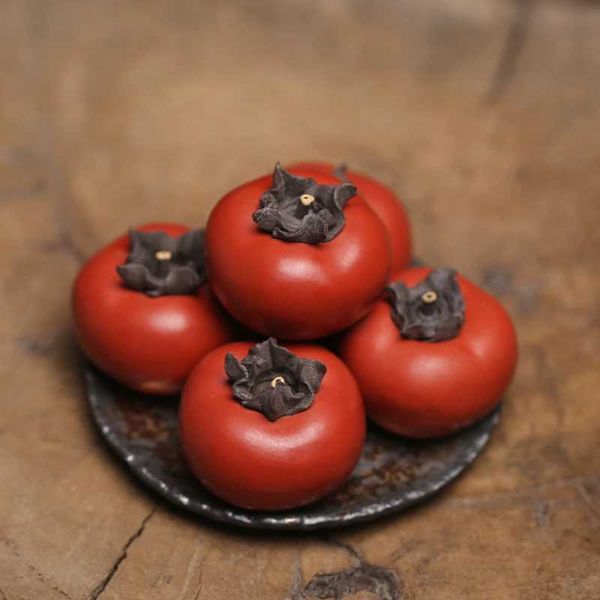 Clay Persimmon Chinese Red Tea Pet Figurines Tea Ceremony Zen Table Room Decoration Accessories Fruit OrnamentXJ240814