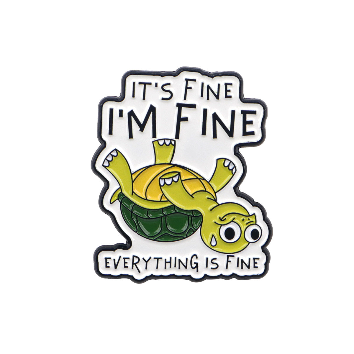 TEMU Funny " Fine" Turtle Enamel Pin - Humorous Lapel Brooch Badge For Backpacks, Bags, Jackets - Cute Cartoon Green-yellow Durable Metal Accessory