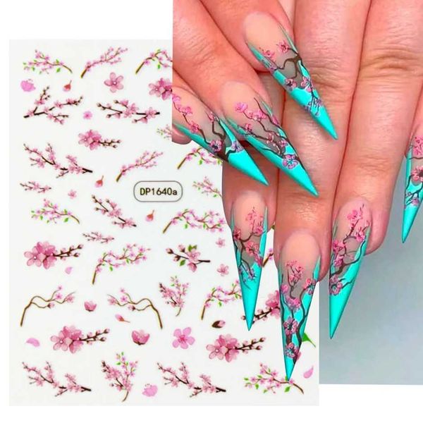 5D Pink Cherry Blossoms Sakura Nails Sticker Flower Vine Spring Nail Art Design Adhesive Sliders Elegant Manicure Decor DecalsXJ250120