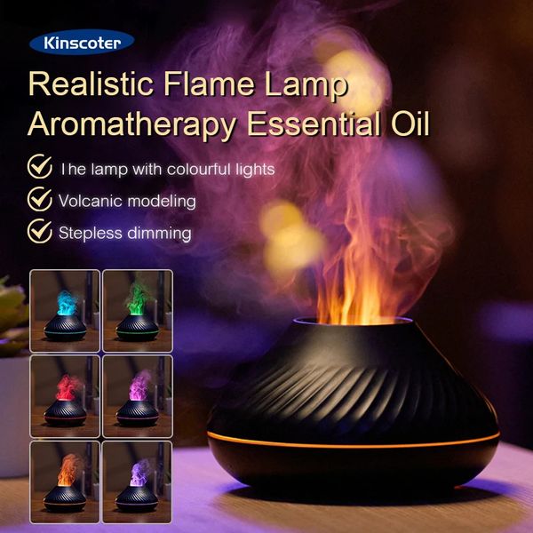 Volcanic Aromatherapy Humidifier 130ml USB Portable Essential Oils Diffuser with Color Flame Night Light for Home Bedroom Office 250113