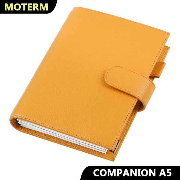 Notepads Moterm Companion Travel Notebook A5 Size Journal Genuine Pebbled Grain Cowhide Organizer with Back Pocket and Leather Strip 230712