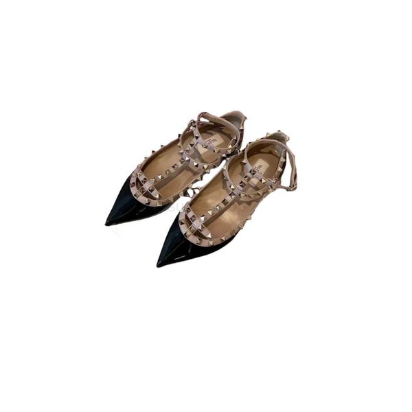Top Edition Sapatos planos pontiagudos 2024 Spring New Leather Painted T-Button Sandals Shoes rasas de sapatos únicos x241122