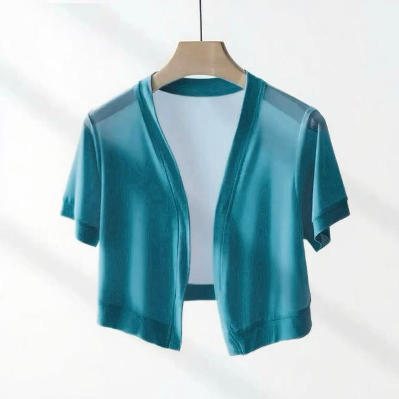 K1290 Short small shawl hollow air-conditioning sweater for women in summer ice silk mesh ultra-thin outerwear cardigan jacket summer top v-neck