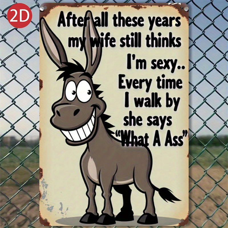 TEMU 2d Flat, 1pc 8x12 Inch Humorous Donkey Metal Sign With "" Joke - Rustic Vintage Wall Decor For Home, Office, Garden - Funny Cartoon Art &
