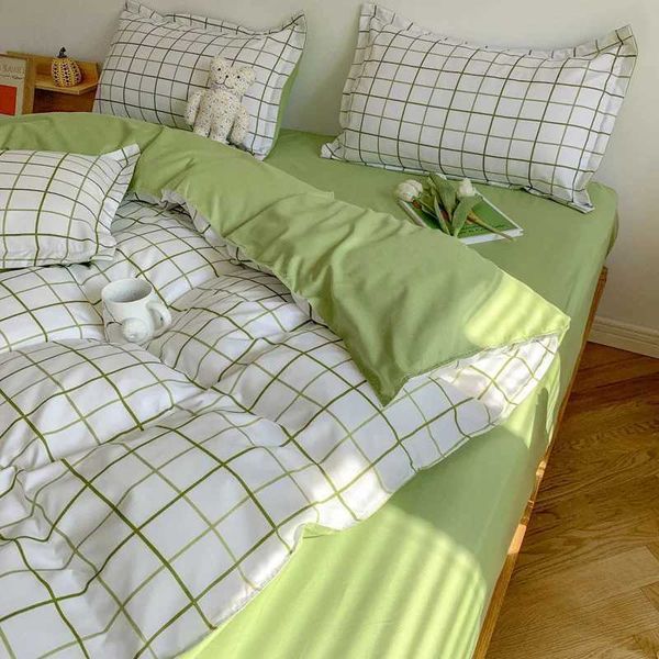 Green White Lattice Duvet Cover case Bed Sheet Simple Boy Girls Bedding Sets Single Twin Double Cover Bed LinensC250122