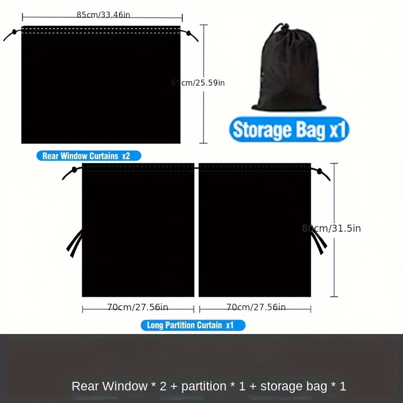 TEMU Car Divider Curtains Sun Shade Set Of 3- Side Window Shade Privacy Travel Car Camping Detachable Simple Curtain