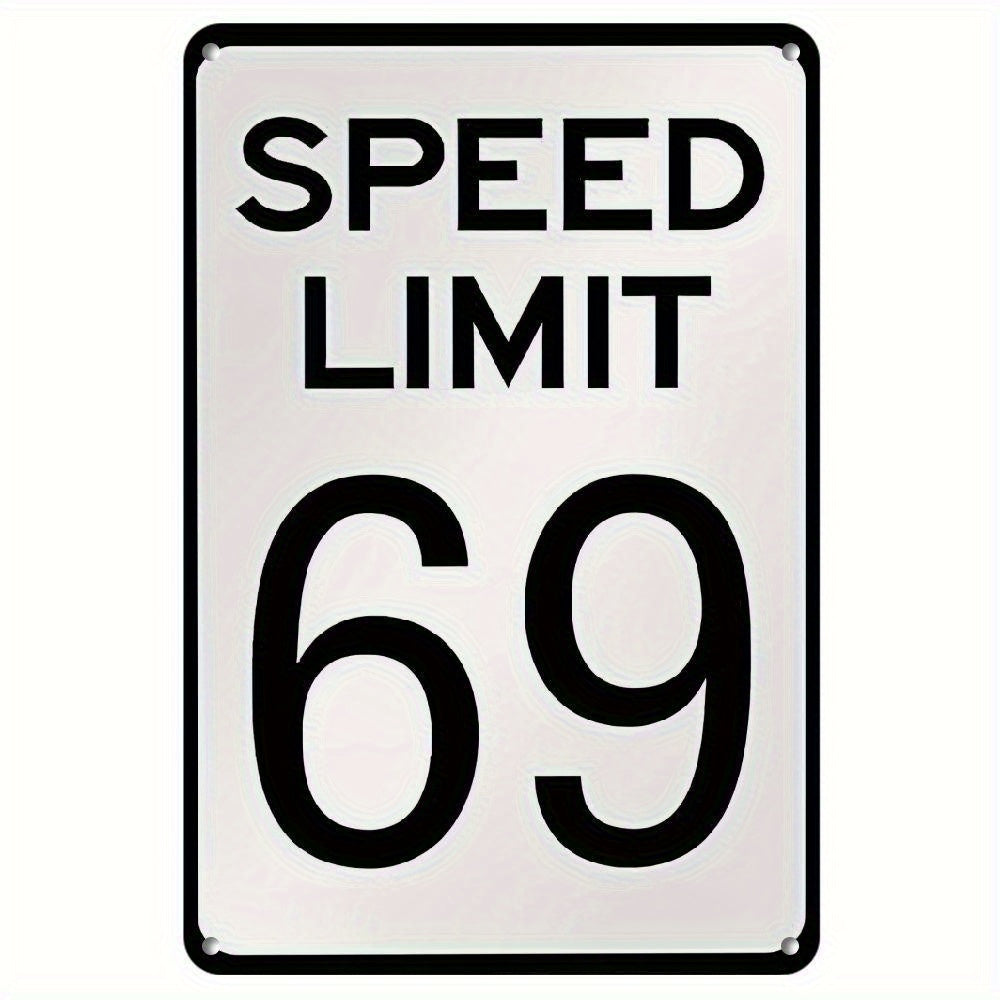 TEMU Retro Tin Speed Limit 69 Metal Sign - Vintage Aluminum Wall Decor For Home, Bar, Garage, Or Art Wall - Distressed Black Background With White