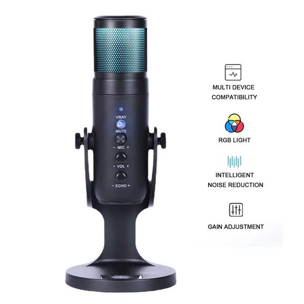 Microphones RGB condenser microphone for laptops professional USB microphone suitable for iPhone and Android with headphone jack used for ga