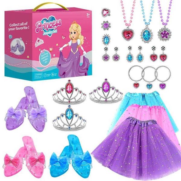 Princess Jewelry Boutique Dress Up Elegant Shoe Role Play Fashion Accessories of Crowns Skirts Necklaces Bracelets Rings Z241128