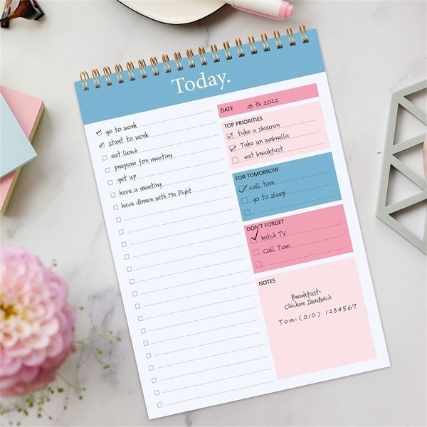 Notepads Undated Daily To Do Planner Personal Notebook Task Checklist Organizer with Meals Notes Spiral Bound Agenda Flexible Cover 220927