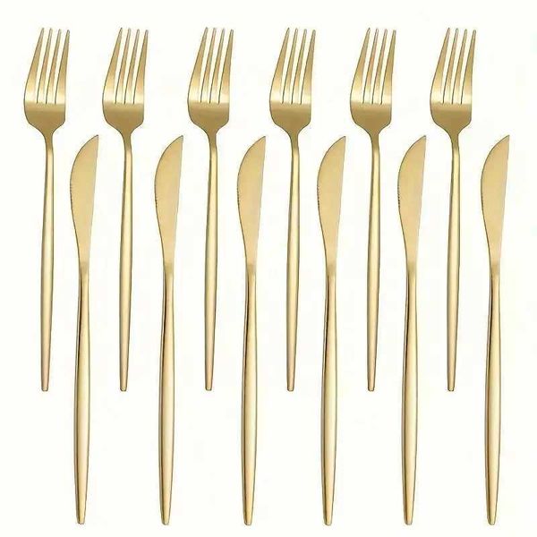 12-piece gold stainless steel knife and fork set machine washable suitable for kitchen and restaurant use X250210