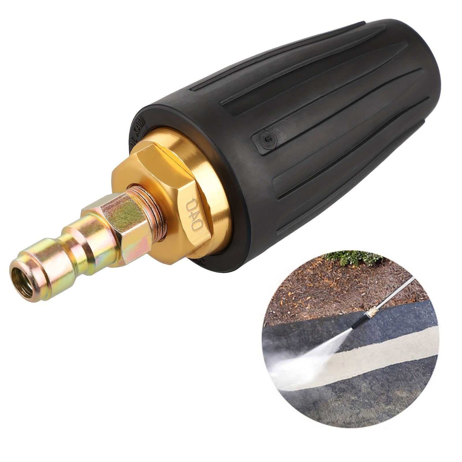 TEMU High-pressure Washer Turbo Nozzle, 360° Rotating, 1-4" Quick Connect - 3000psi, Brass & Stainless Steel With Rubber Grip, Ideal For Cleaning Of