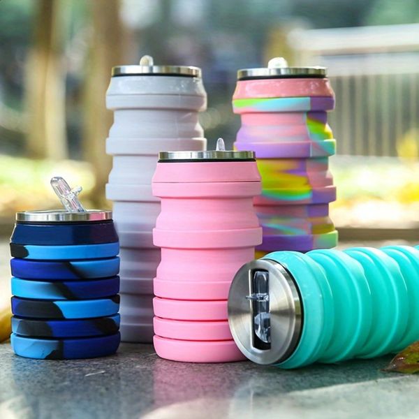 Foldable silicone water bottle moldable travel leak proof outdoor beverage Gourd glass teapot 240903