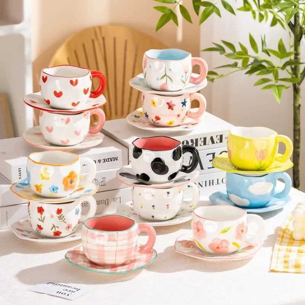 Mugs Handmade 300ML Cute Creative Irregular Ceramic Cup Home Flower Cloud Cup Coffee Cup Breakfast Milk Tea Gift Beverage Q241011