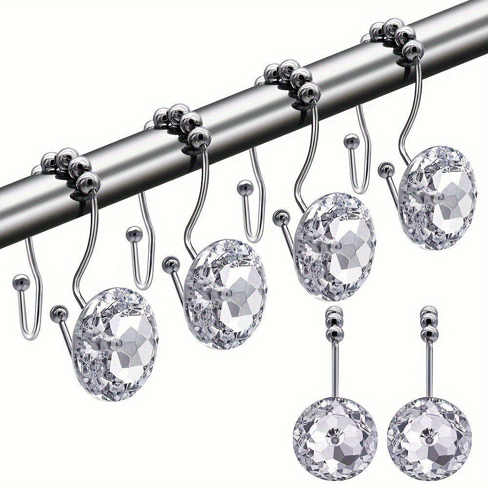 TEMU 12pcs Curtain Hooks, Shower Curtain Hooks, Metal Materials, Acrylic Decorative Metal Curtain Buckles, Waterproof And Rust Proof With Sliding