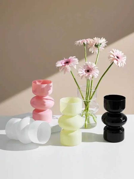 Vases Nordic Glass Vase Glass Vases Flower Arrangement Cute Vase Minimalistic Color Retro Decor Pastel Dropshipping S241144