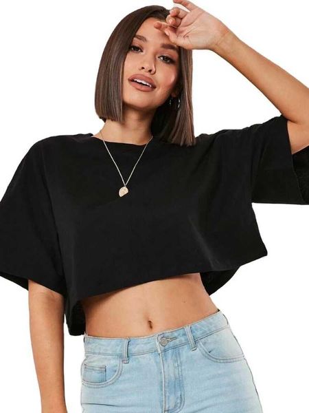Mulheres de algodão de manga curta dança de corrida Running Yoga Fitness Crop Top Navel Excluindo novas camisetas esportivas LOW GYM SHIRTSX
