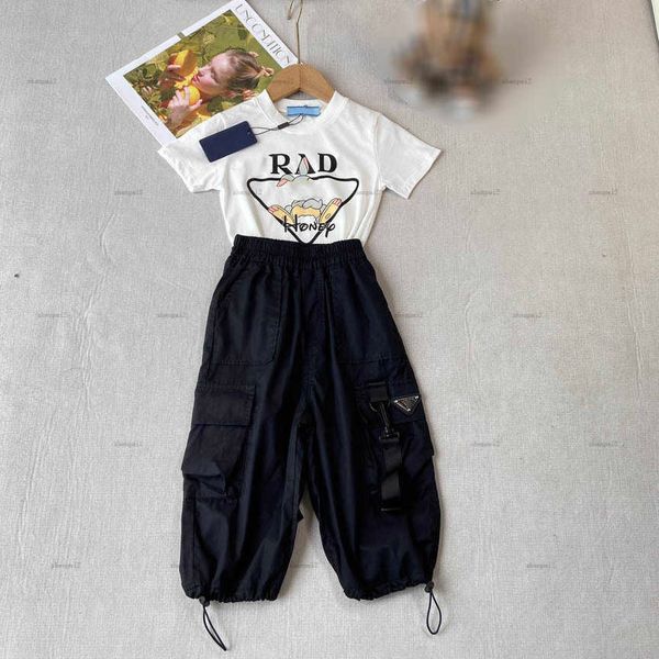 Luxury baby tracksuits Summer T-shirt suit kids designer clothes Size 90-140 CM Geometric logo printing t shirt and Black pants