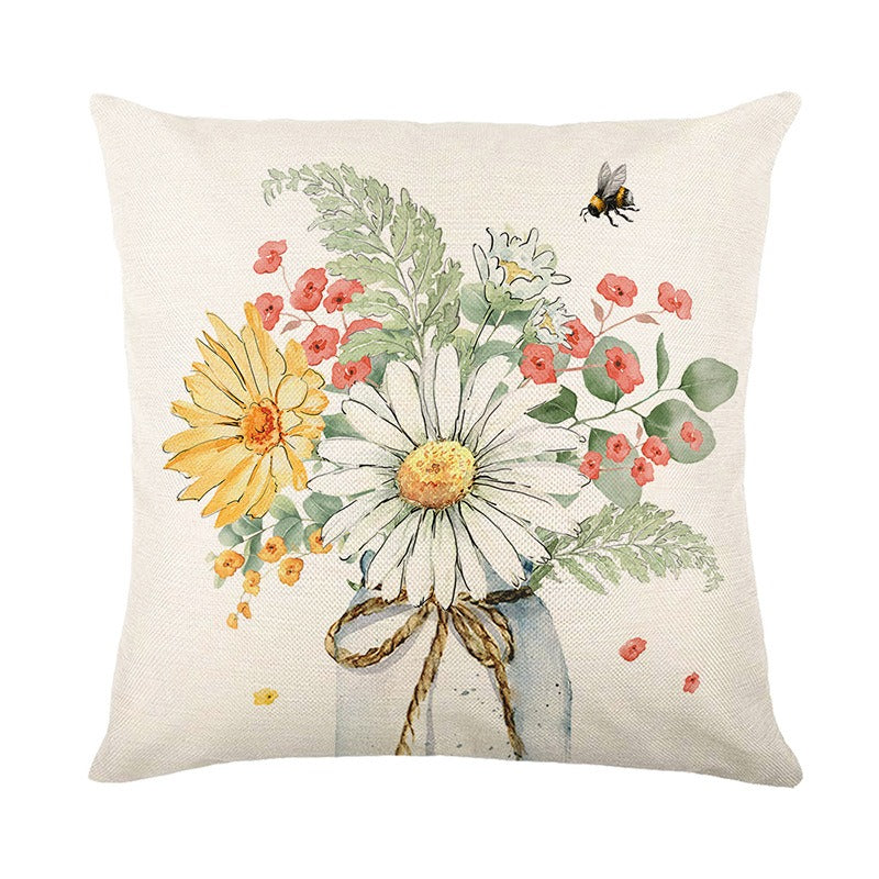 Pillowcase Botanical Floral Square Pillow Case - 18x18 Inch Linen Cushion Cover for Sofas & Chairs