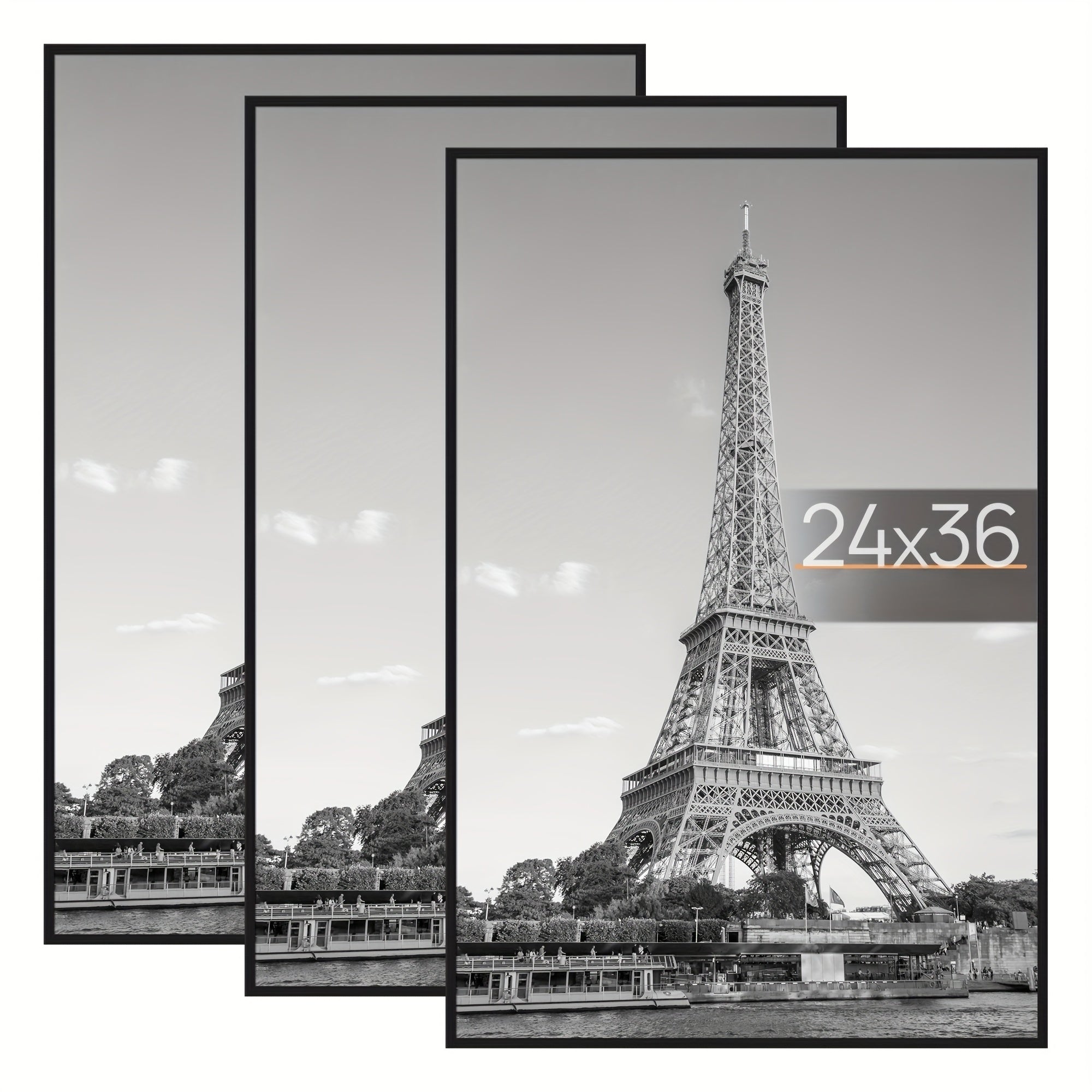 TEMU 3 Pack 24x36 Black Picture Frames - Heavy-duty Scratch-proof Photo Frame Strips, Lightweight Vertical-horizontal Wall Or Tabletop Display, Easy
