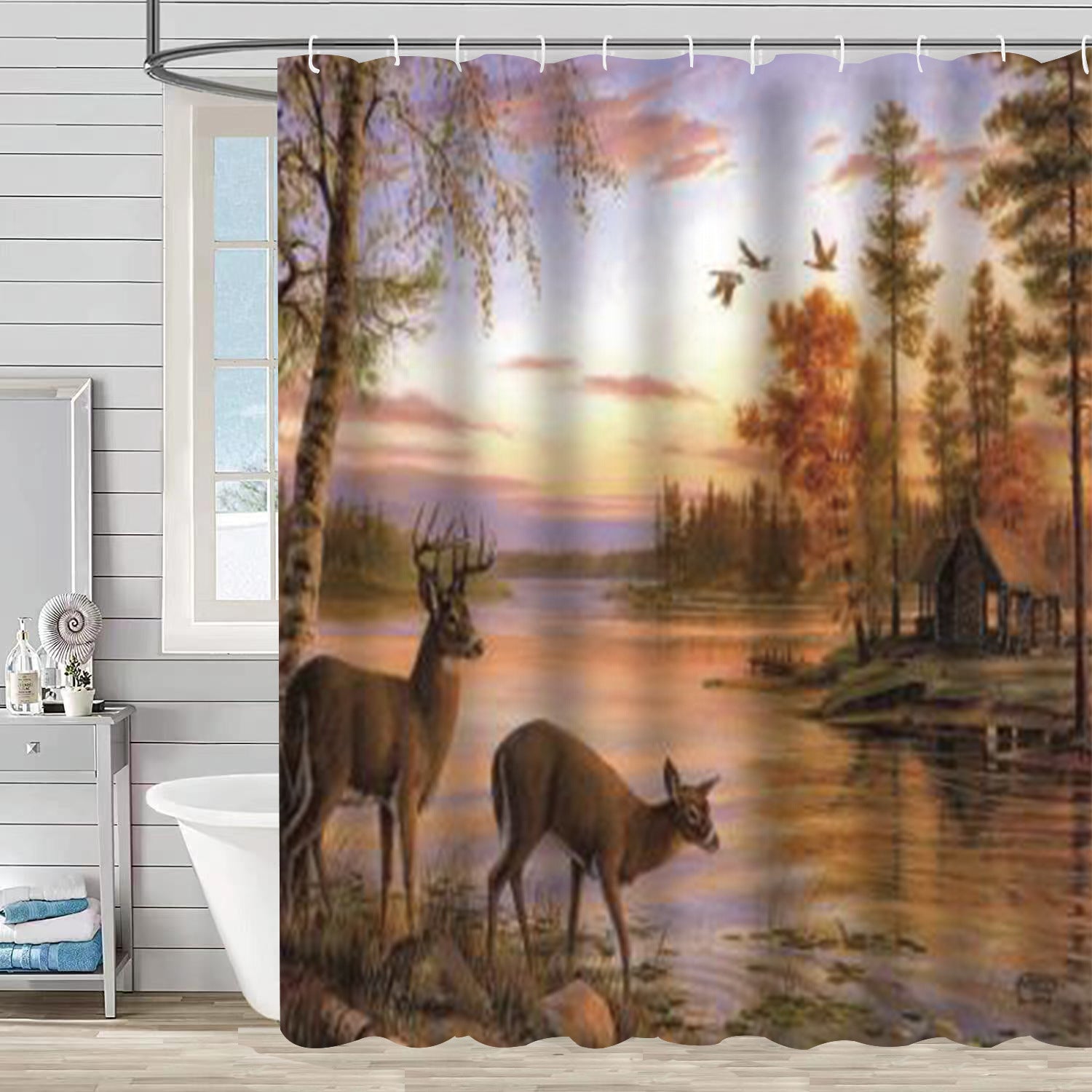 YL-37518 Hot selling digital printed shower curtain animal waterproof, mildew-proof and moisture-proof bathroom dry and wet separation curtain