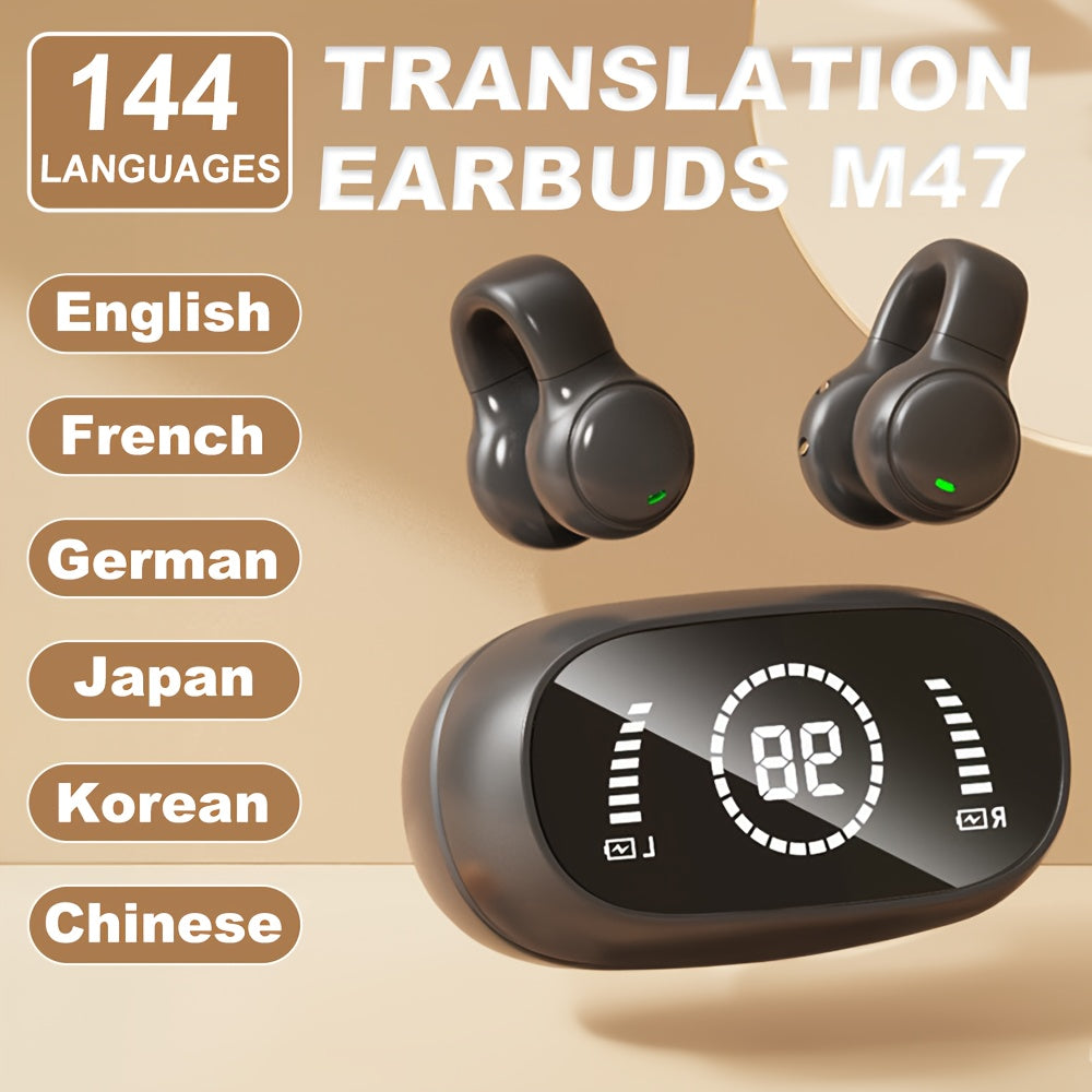 TEMU 1 Pair Ai Translation Earbuds M47 - 144 Languages, Real-time Translation, Wireless Wireless 5.0, Usb-c Charging, Led Indicator, Ideal For Travel
