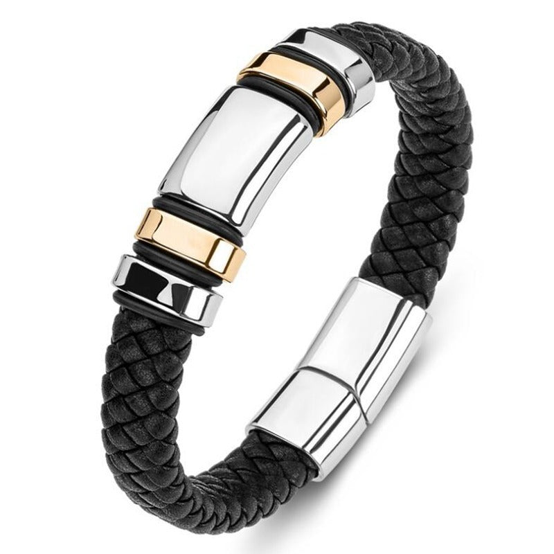 TEMU Men's Personality Leather Glossy 4 Ring Bracelet Jewelry