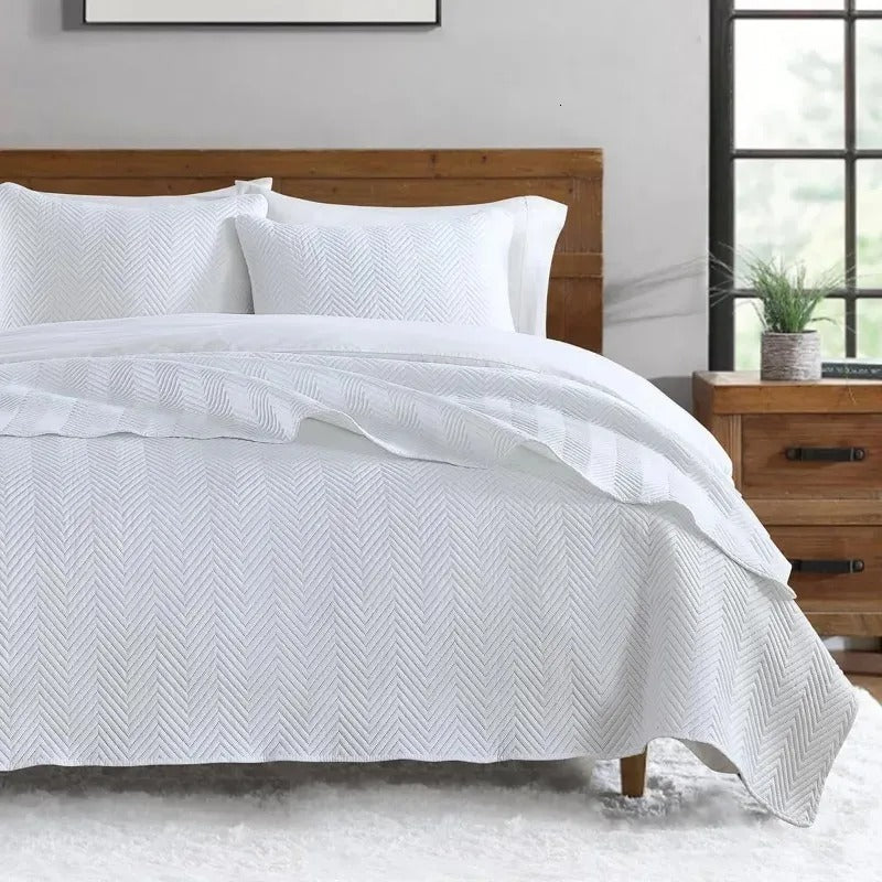 Solid Embroidered Bedspread Quilt Set 3pcs Quilted Bedding Cotton Quilts Bed Covers Pillowcase Blanket King Queen Size Coverlets 252033 III