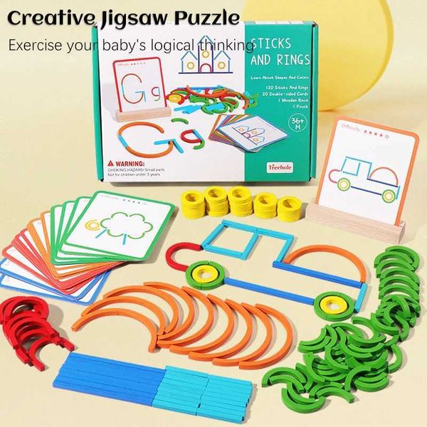 Kids Montessori Toy Wooden Creative Sticks And Rings Puzzle Intelligence Game Logical Thinking Games Children Educational Toys Y240812