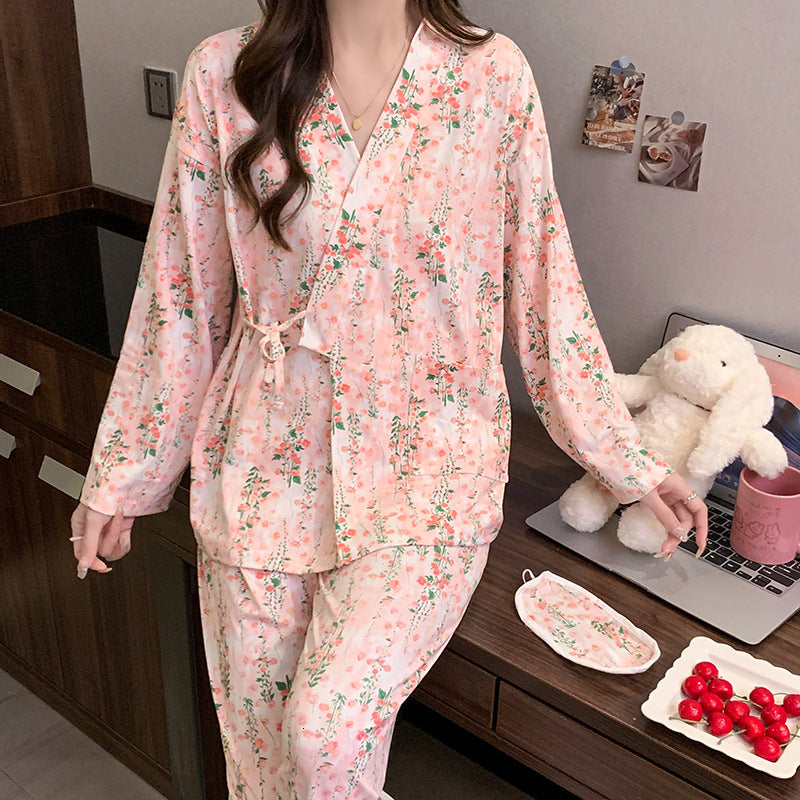 New sleepwear for women in autumn winter, long sleeved pants, comfortable and loose oversized cardigan, cotton home clothes that can be worn outside
