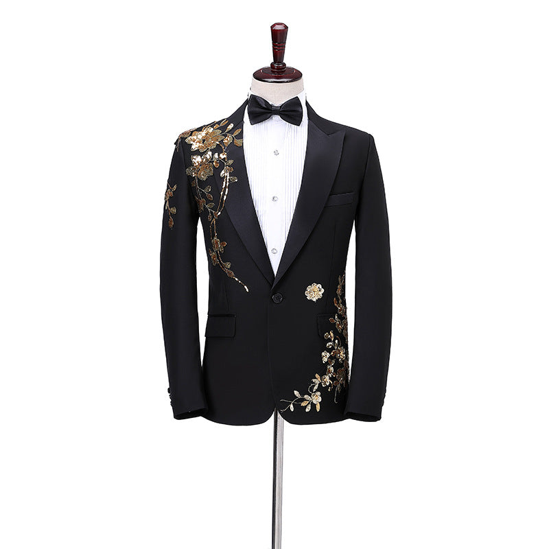 K690 Men&#039;s Sequin Performance Suit - Stage Singer & Host Attire for Adult Male Dress