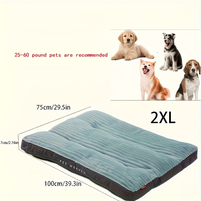 TEMU 1pc Oversized Striped Washable Dog Bed For Medium To Large Dogs - , Polyester Filled, Easy Assembly, Removable & Durable Cover, Green Ribbed