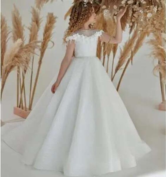 Cap Sleeves Wer Girl For Weddings A-E Appliques Lace Long First Communion Dresses Little Baby Kids Customized